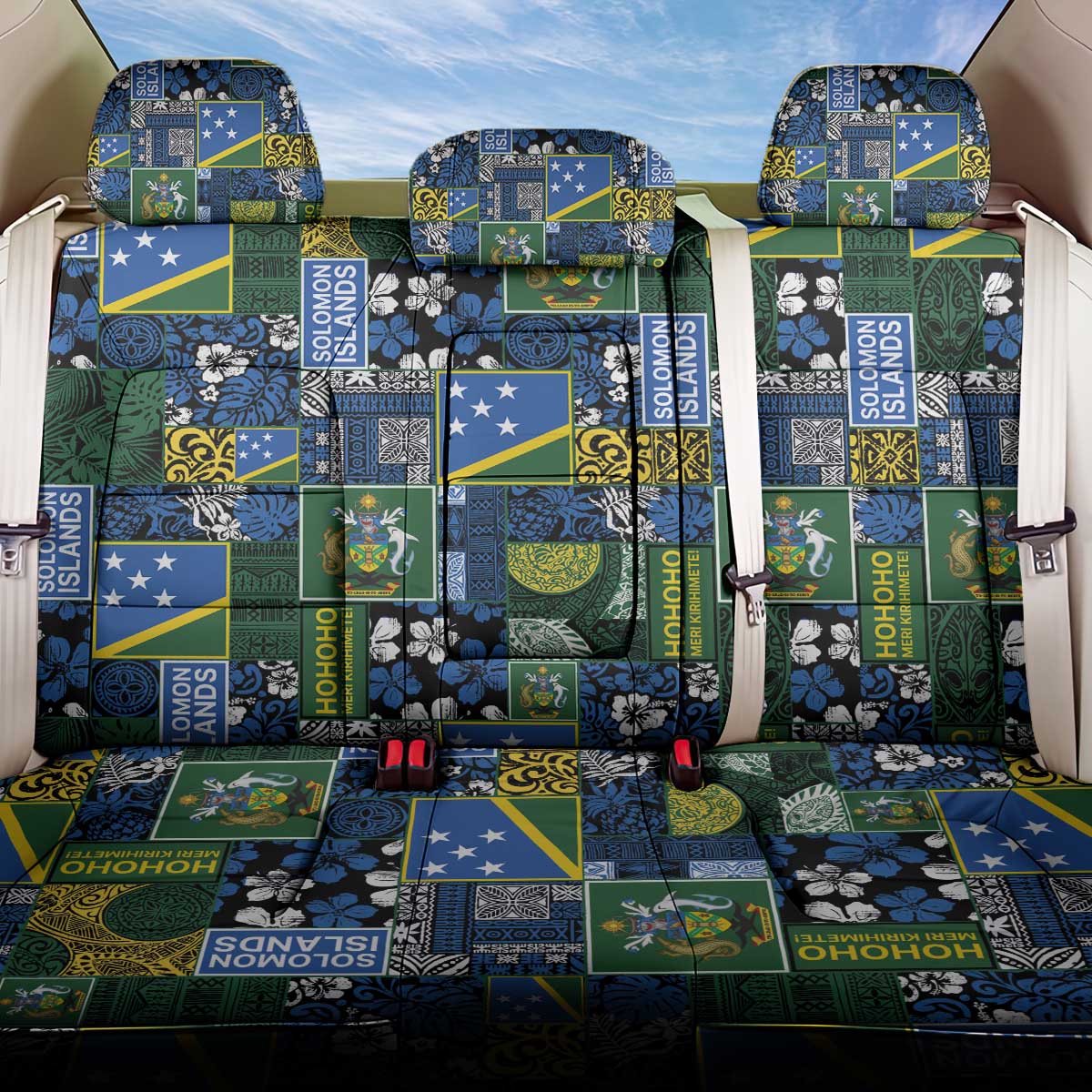 Solomon Islands Meri Kirihimete Back Car Seat Cover Pacific Patchwork Xmas Vibes LT9 One Size Blue - Polynesian Pride