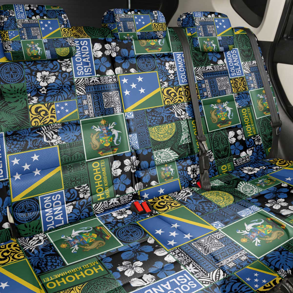 Solomon Islands Meri Kirihimete Back Car Seat Cover Pacific Patchwork Xmas Vibes LT9 - Polynesian Pride