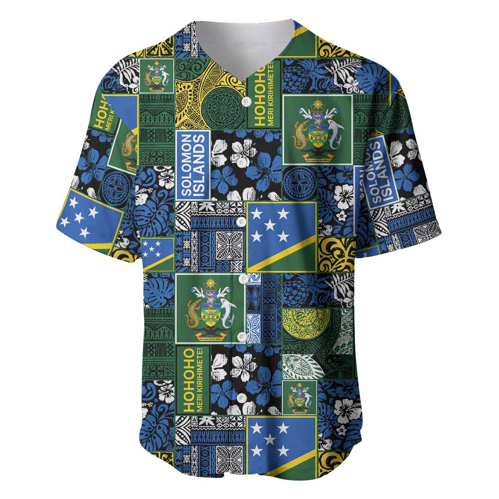 Solomon Islands Meri Kirihimete Baseball Jersey Pacific Patchwork Xmas Vibes LT9 Blue - Polynesian Pride
