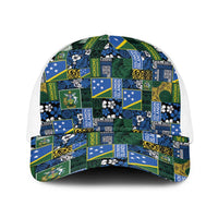 Solomon Islands Meri Kirihimete Baseball Net Cap Pacific Patchwork Xmas Vibes LT9 One Size White Blue - Polynesian Pride