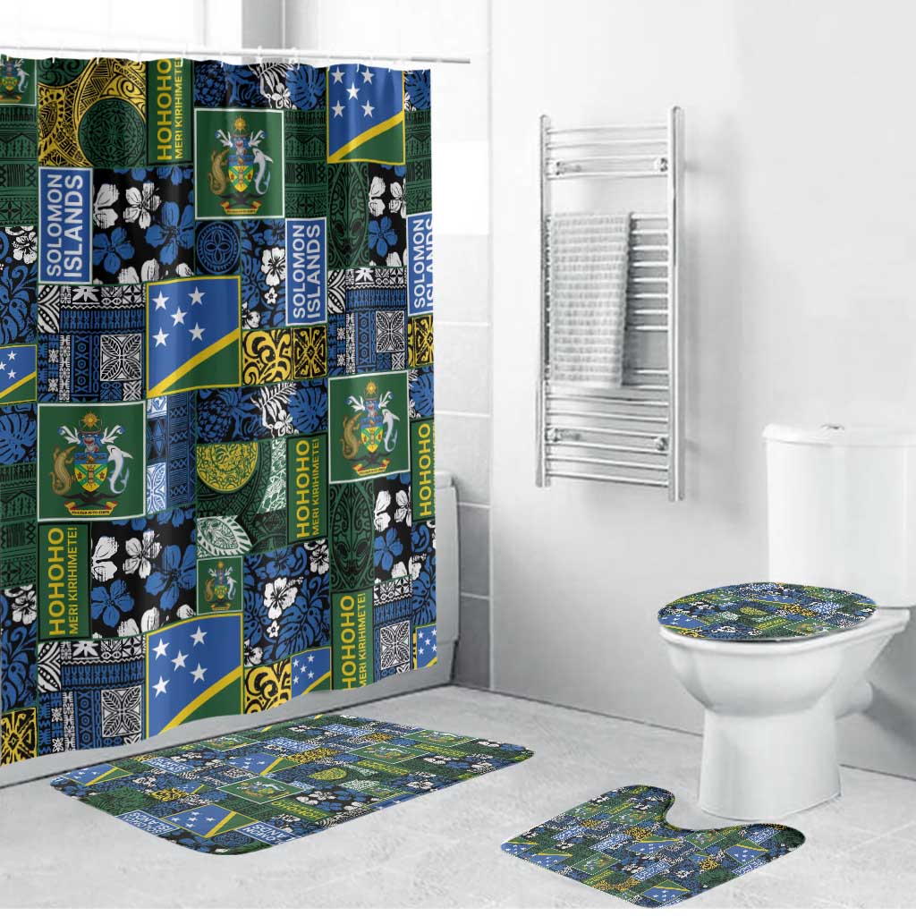 Solomon Islands Meri Kirihimete Bathroom Set Pacific Patchwork Xmas Vibes LT9 Bathroom Set (4 pcs) Blue - Polynesian Pride
