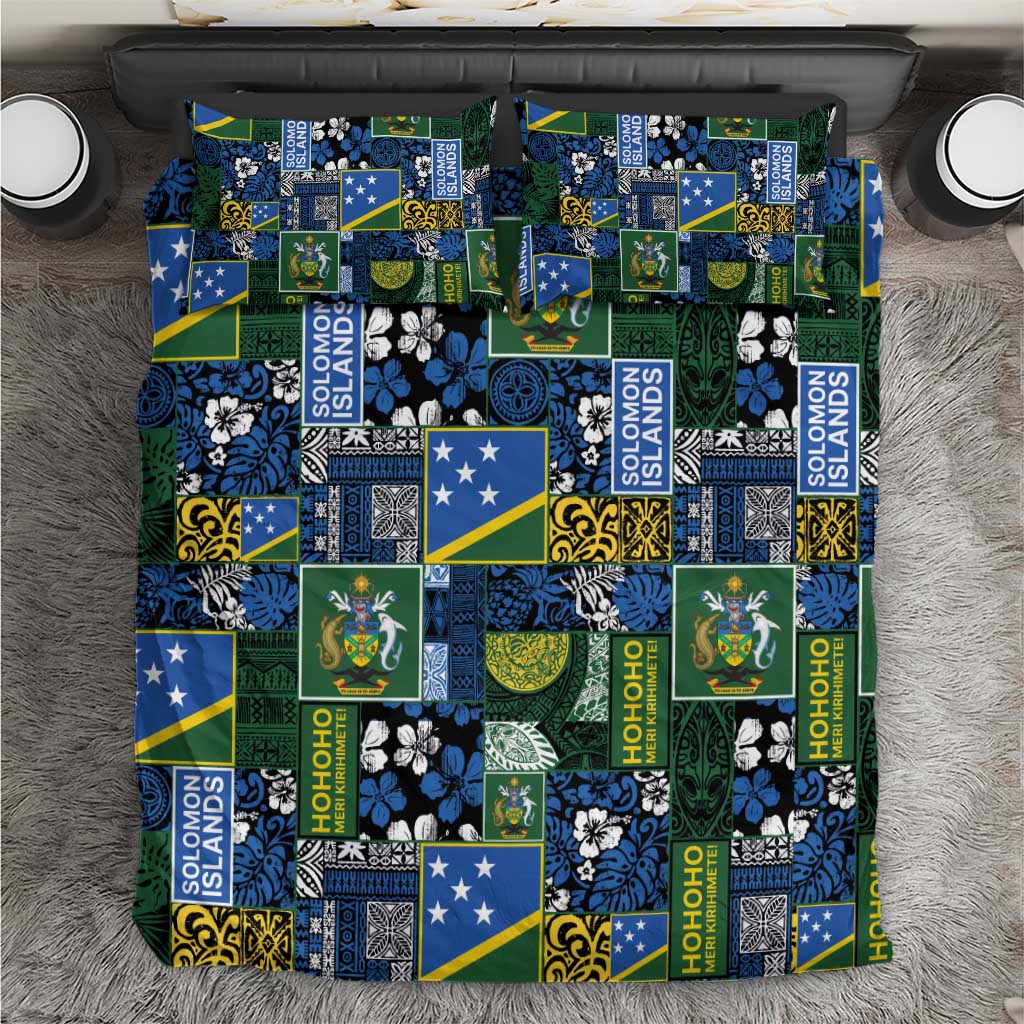 Solomon Islands Meri Kirihimete Bedding Set Pacific Patchwork Xmas Vibes LT9 Blue - Polynesian Pride