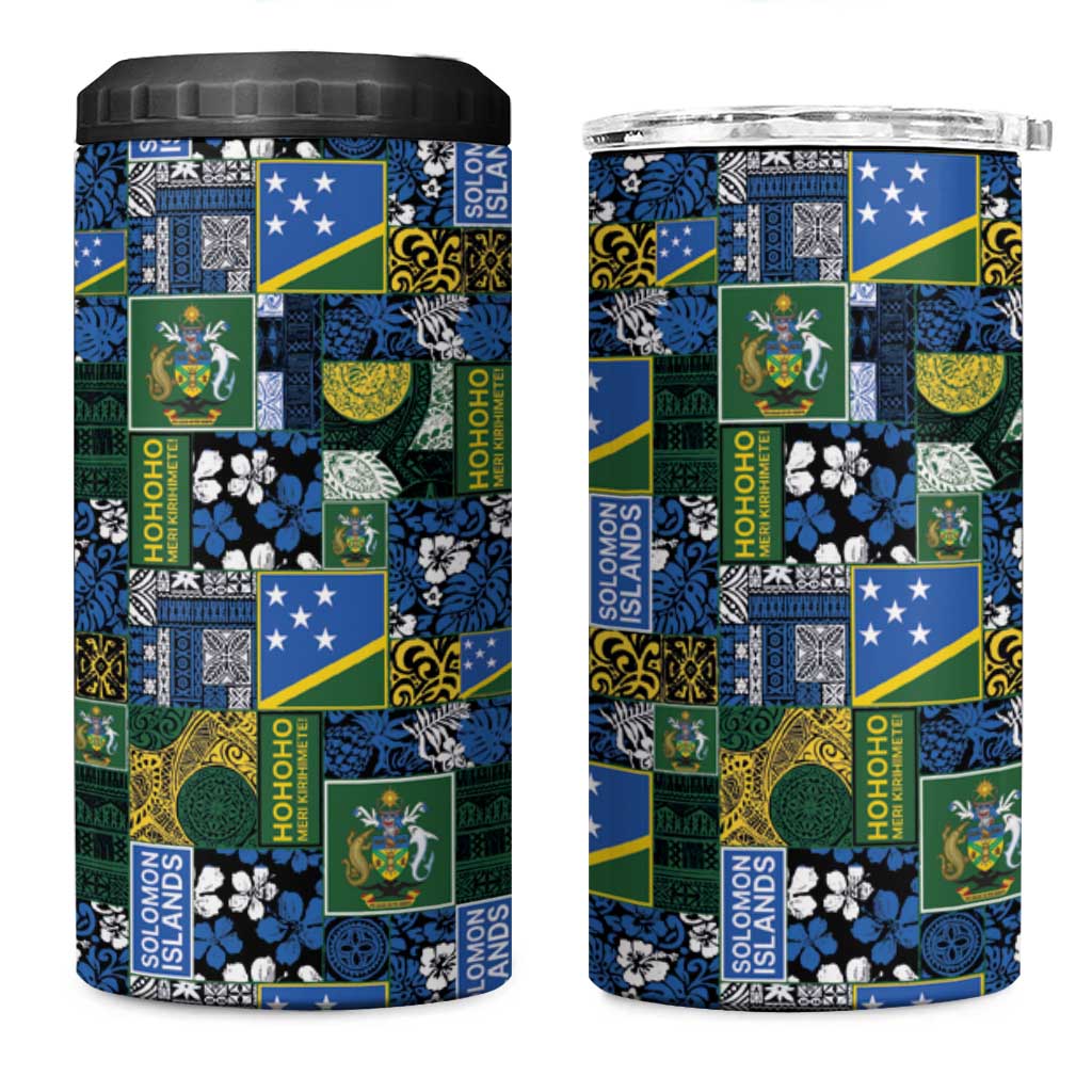 Solomon Islands Meri Kirihimete 4 in 1 Can Cooler Tumbler Pacific Patchwork Xmas Vibes LT9 One Size: 16 oz Blue - Polynesian Pride