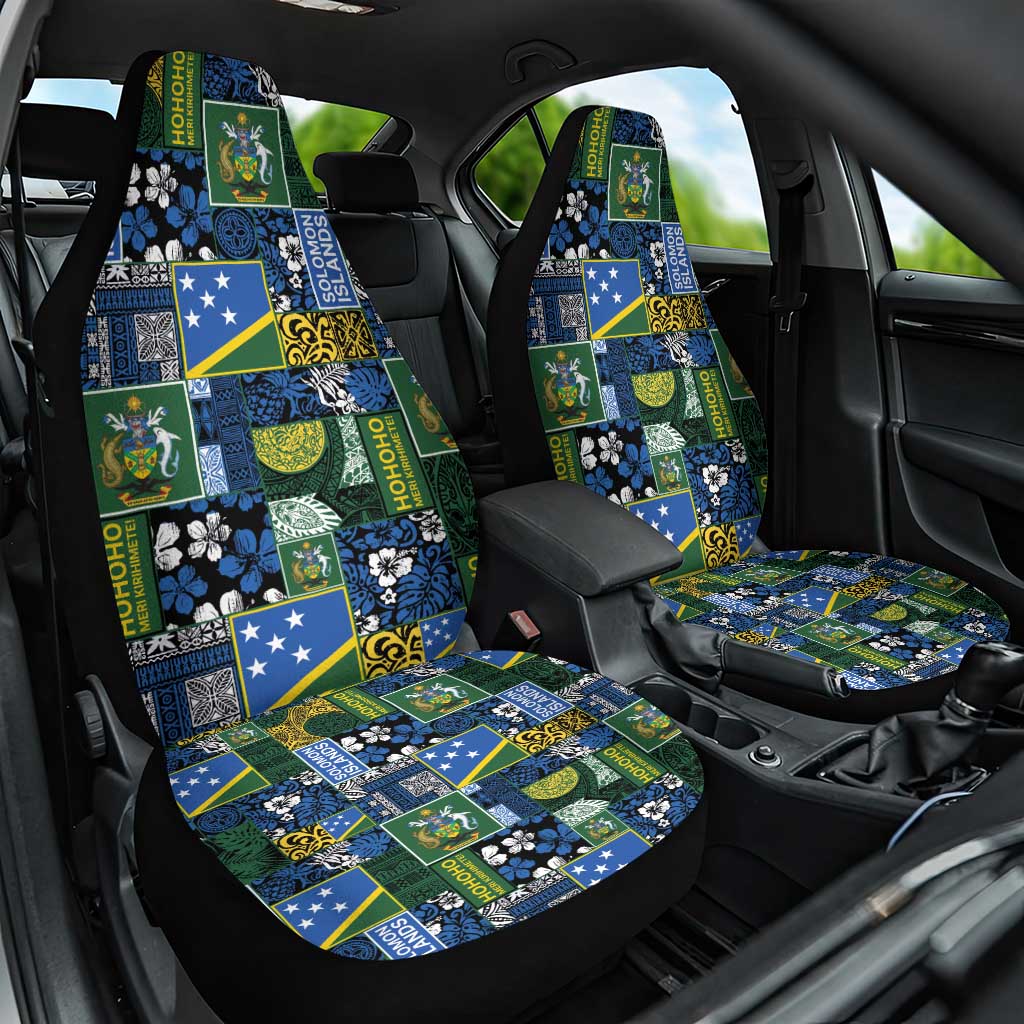 Solomon Islands Meri Kirihimete Car Seat Cover Pacific Patchwork Xmas Vibes LT9 One Size Blue - Polynesian Pride