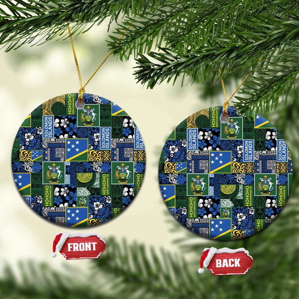 Solomon Islands Meri Kirihimete Ceramic Ornament Pacific Patchwork Xmas Vibes LT9 Circle Blue - Polynesian Pride