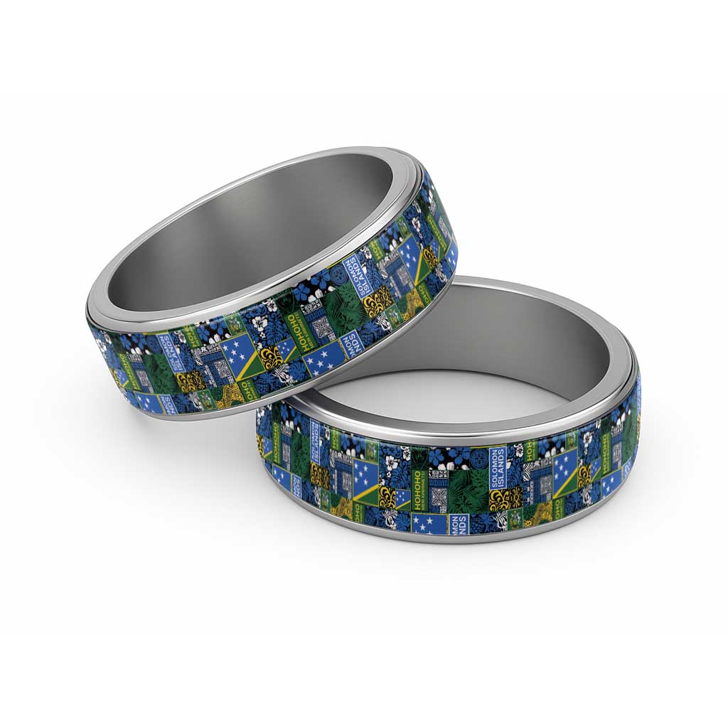 Solomon Islands Meri Kirihimete Classic Ring Pacific Patchwork Xmas Vibes LT9 Sliver Blue - Polynesian Pride