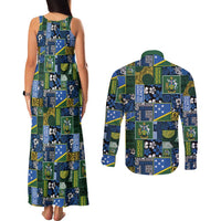 Solomon Islands Meri Kirihimete Couples Matching Tank Maxi Dress and Long Sleeve Button Shirt Pacific Patchwork Xmas Vibes LT9 - Polynesian Pride