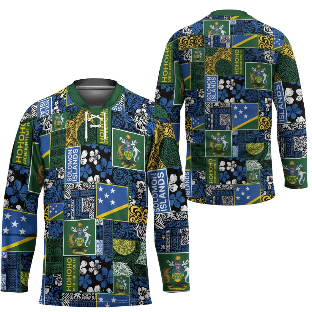 Solomon Islands Meri Kirihimete Hockey Jersey Pacific Patchwork Xmas Vibes LT9 - Polynesian Pride