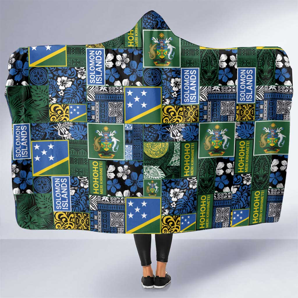 Solomon Islands Meri Kirihimete Hooded Blanket Pacific Patchwork Xmas Vibes LT9 One Size Blue - Polynesian Pride