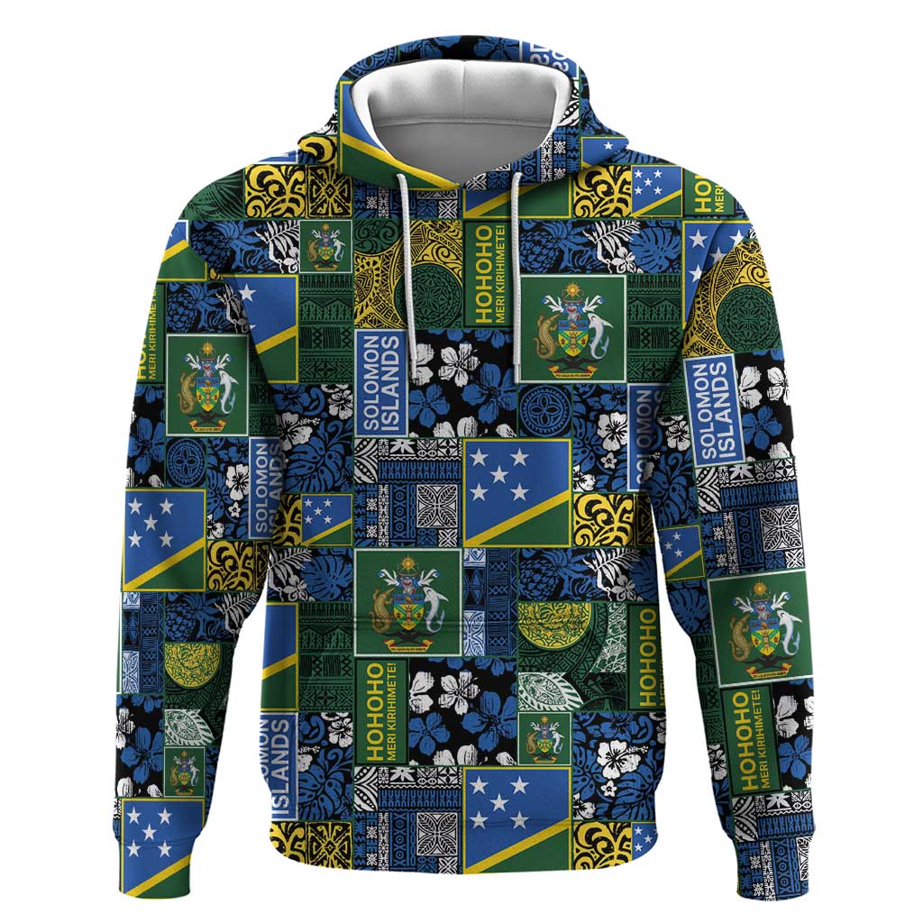 Solomon Islands Meri Kirihimete Hoodie Pacific Patchwork Xmas Vibes LT9 Pullover Hoodie Blue - Polynesian Pride