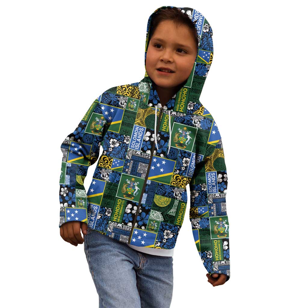 Solomon Islands Meri Kirihimete Kid Hoodie Pacific Patchwork Xmas Vibes LT9 - Polynesian Pride