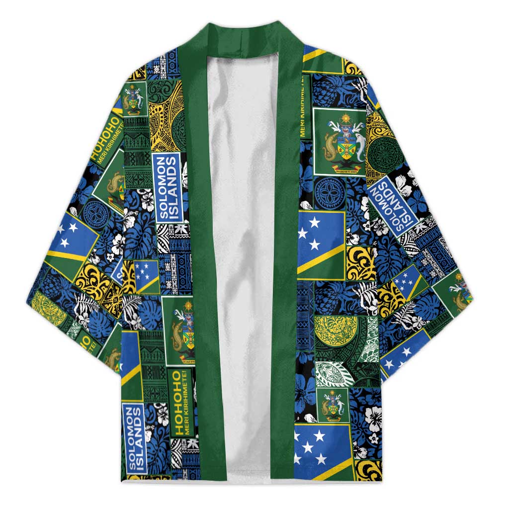 Solomon Islands Meri Kirihimete Kimono Pacific Patchwork Xmas Vibes LT9 Unisex Blue - Polynesian Pride