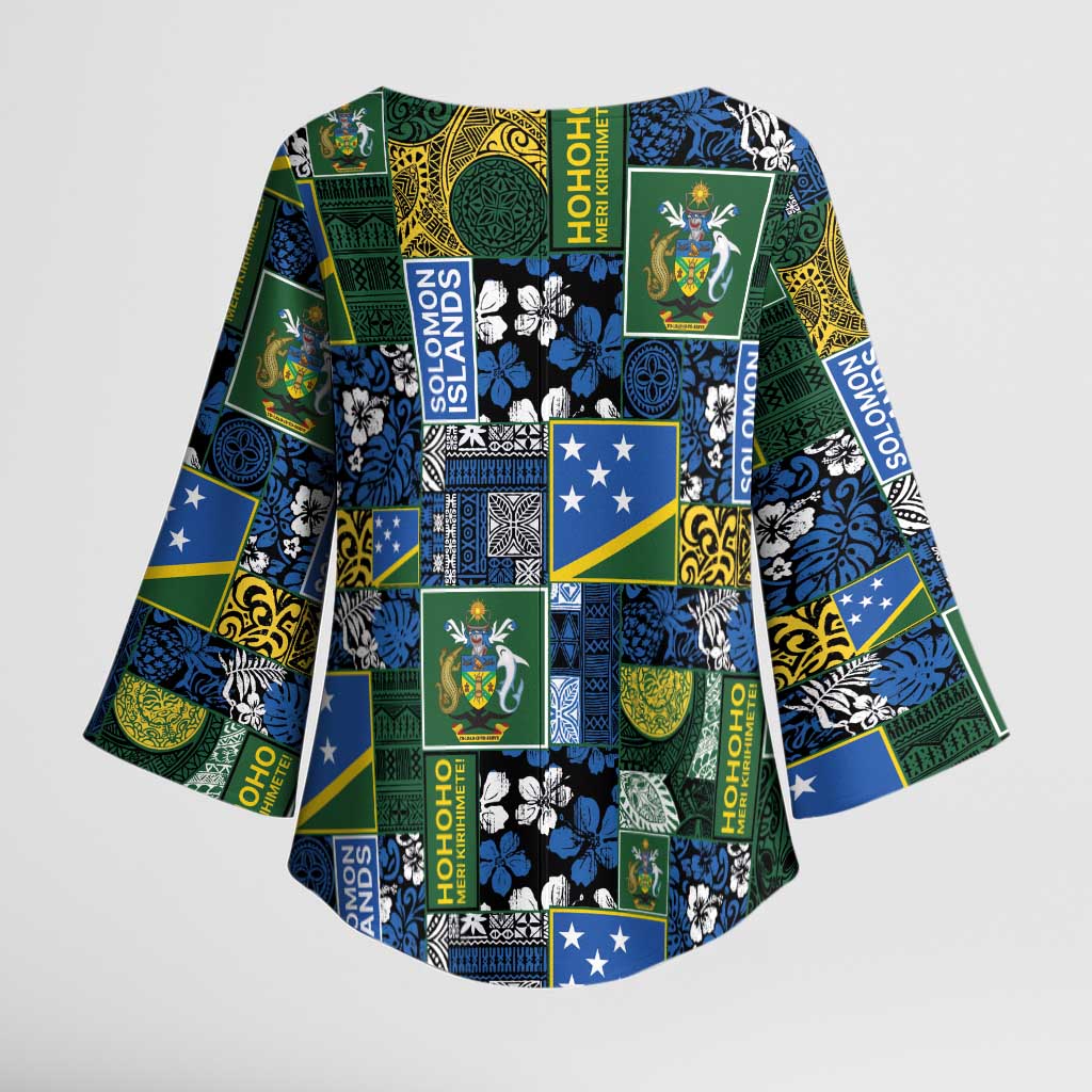 Solomon Islands Meri Kirihimete Kimono Sleeve Blouse Pacific Patchwork Xmas Vibes LT9 - Polynesian Pride