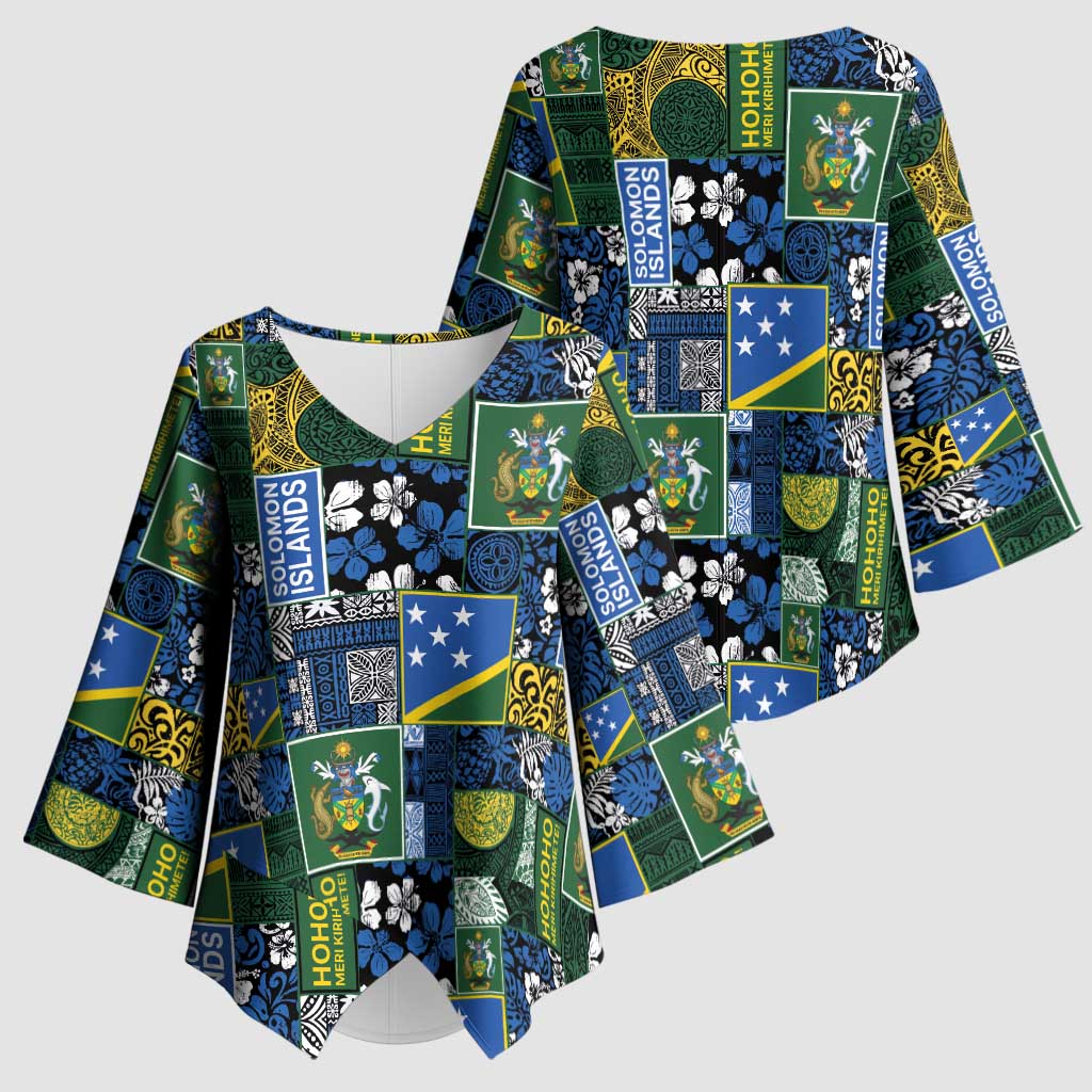 Solomon Islands Meri Kirihimete Kimono Sleeve Blouse Pacific Patchwork Xmas Vibes LT9 - Polynesian Pride