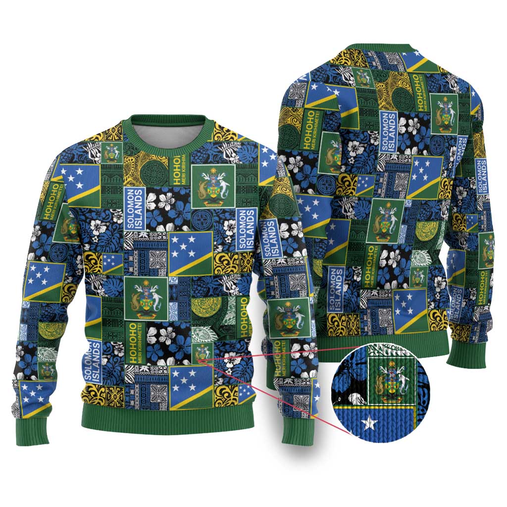 Solomon Islands Meri Kirihimete Ugly Christmas Sweater Pacific Patchwork Xmas Vibes LT9 Blue - Polynesian Pride