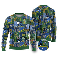 Solomon Islands Meri Kirihimete Ugly Christmas Sweater Pacific Patchwork Xmas Vibes LT9 Blue - Polynesian Pride