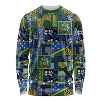 Solomon Islands Meri Kirihimete Long Sleeve Shirt Pacific Patchwork Xmas Vibes LT9 Unisex Blue - Polynesian Pride