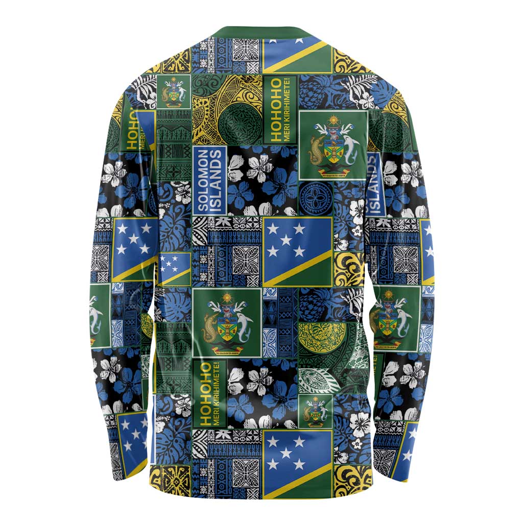 Solomon Islands Meri Kirihimete Long Sleeve Shirt Pacific Patchwork Xmas Vibes LT9 - Polynesian Pride