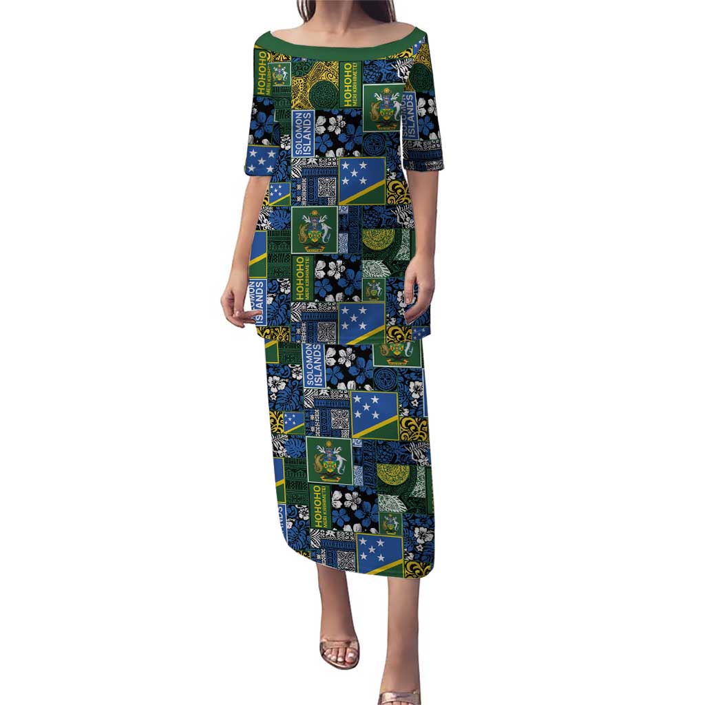 Solomon Islands Meri Kirihimete Puletasi Pacific Patchwork Xmas Vibes LT9 Long Dress Blue - Polynesian Pride