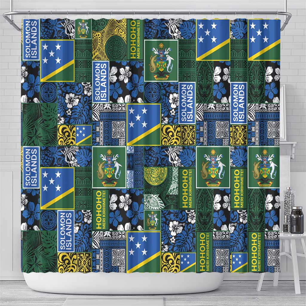 Solomon Islands Meri Kirihimete Shower Curtain Pacific Patchwork Xmas Vibes LT9 - Polynesian Pride