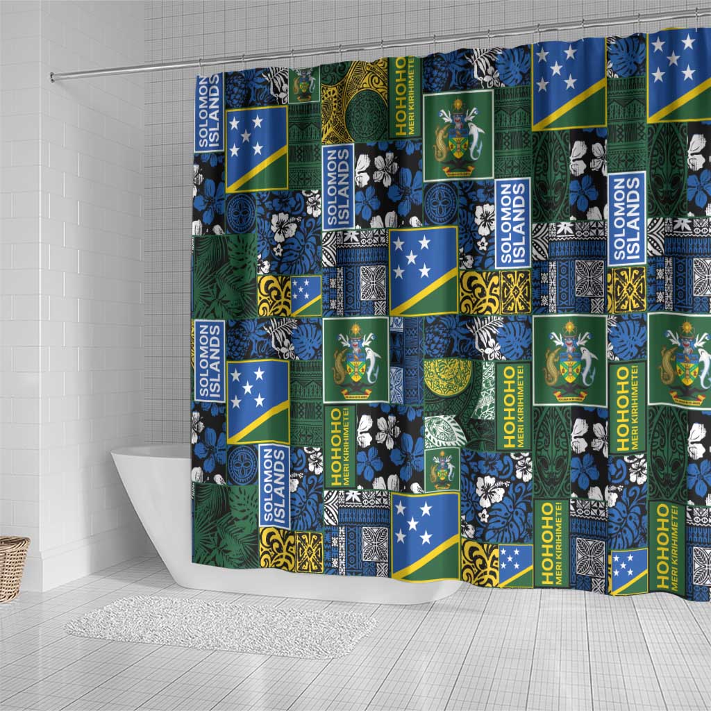 Solomon Islands Meri Kirihimete Shower Curtain Pacific Patchwork Xmas Vibes LT9 - Polynesian Pride