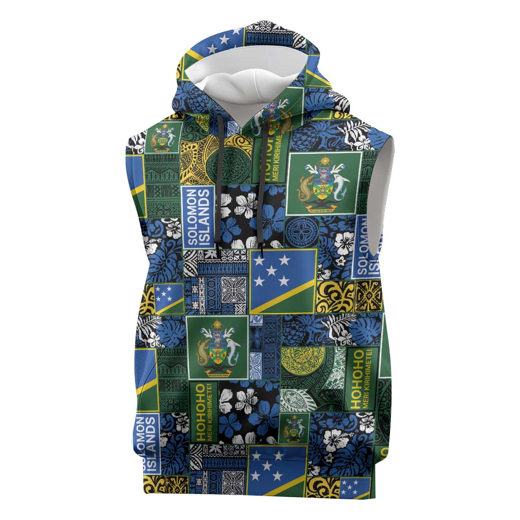 Solomon Islands Meri Kirihimete Sleeveless Hoodie Pacific Patchwork Xmas Vibes LT9 Blue - Polynesian Pride