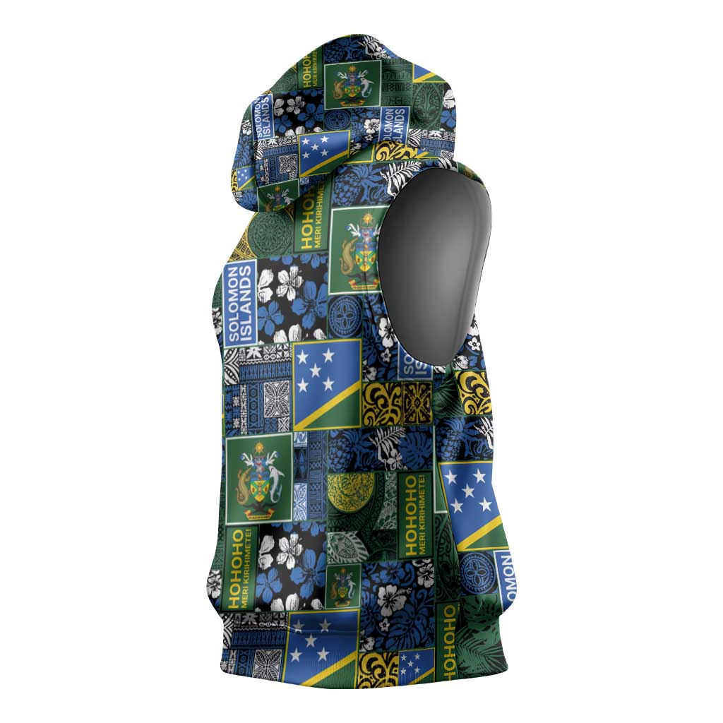 Solomon Islands Meri Kirihimete Sleeveless Hoodie Pacific Patchwork Xmas Vibes LT9 - Polynesian Pride