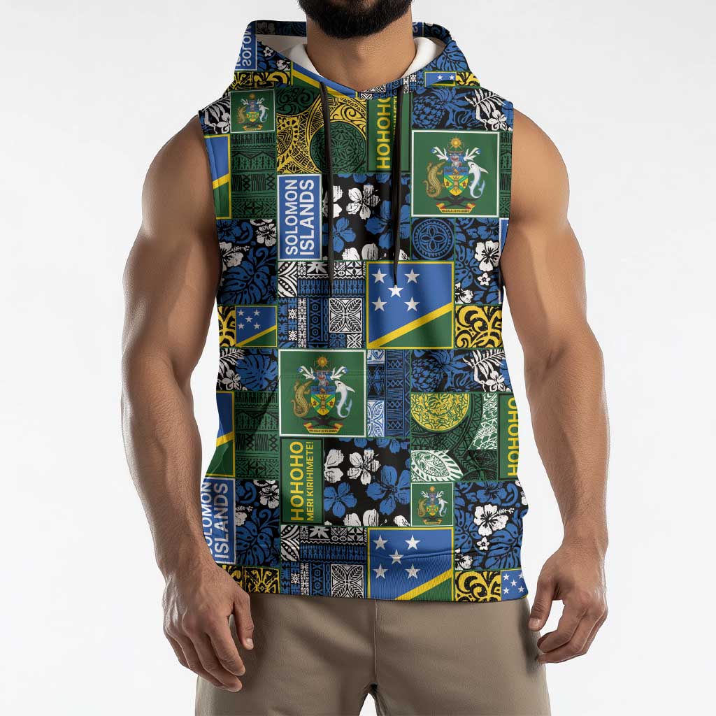 Solomon Islands Meri Kirihimete Sleeveless Hoodie Pacific Patchwork Xmas Vibes LT9 - Polynesian Pride