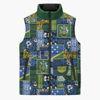 Solomon Islands Meri Kirihimete Sleeveless Puffer Jacket Pacific Patchwork Xmas Vibes LT9 Unisex Blue - Polynesian Pride