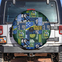 Solomon Islands Meri Kirihimete Spare Tire Cover Pacific Patchwork Xmas Vibes LT9 Blue - Polynesian Pride