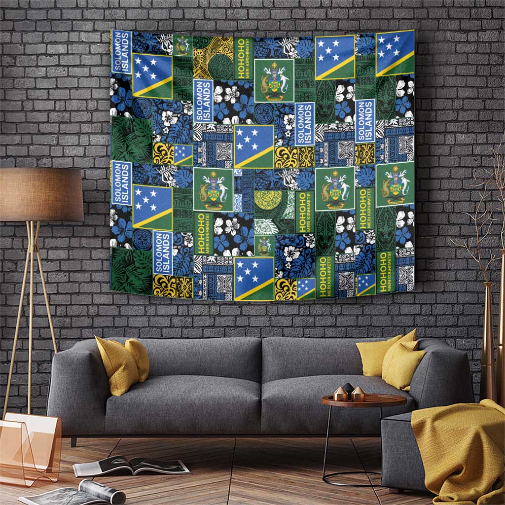 Solomon Islands Meri Kirihimete Tapestry Pacific Patchwork Xmas Vibes LT9 Blue - Polynesian Pride