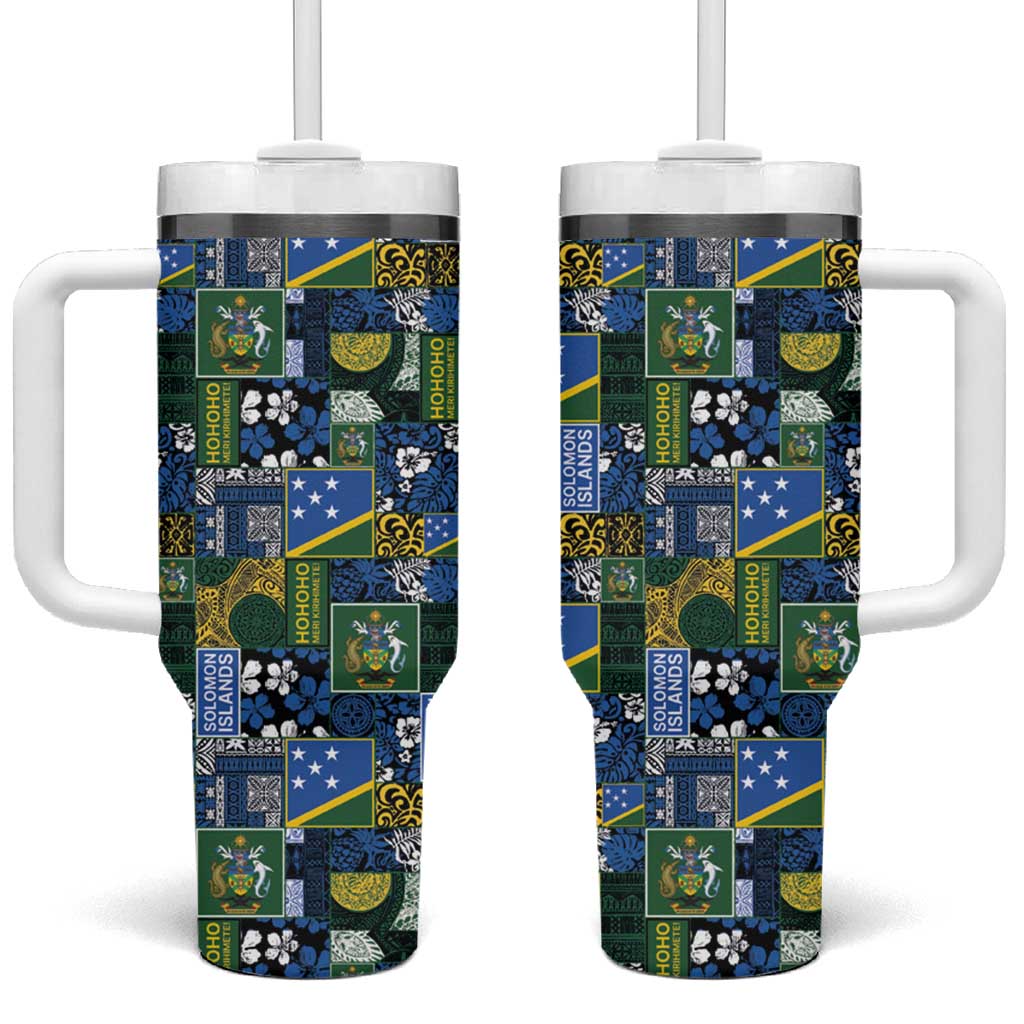 Solomon Islands Meri Kirihimete Tumbler With Handle Pacific Patchwork Xmas Vibes LT9 One Size: 40 oz Blue - Polynesian Pride