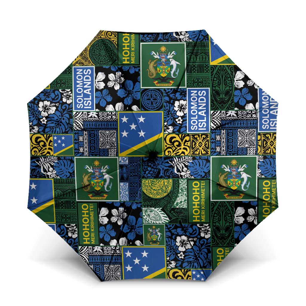 Solomon Islands Meri Kirihimete Umbrella Pacific Patchwork Xmas Vibes LT9 One Size Folded 11.42 inch Opened Diameter 37.4 inch Blue - Polynesian Pride