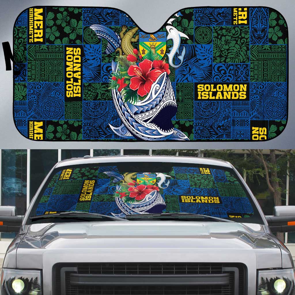 Solomon Islands Meri Kirihimete Auto Sun Shade Funny Santa Riding Shark LT9 Blue - Polynesian Pride