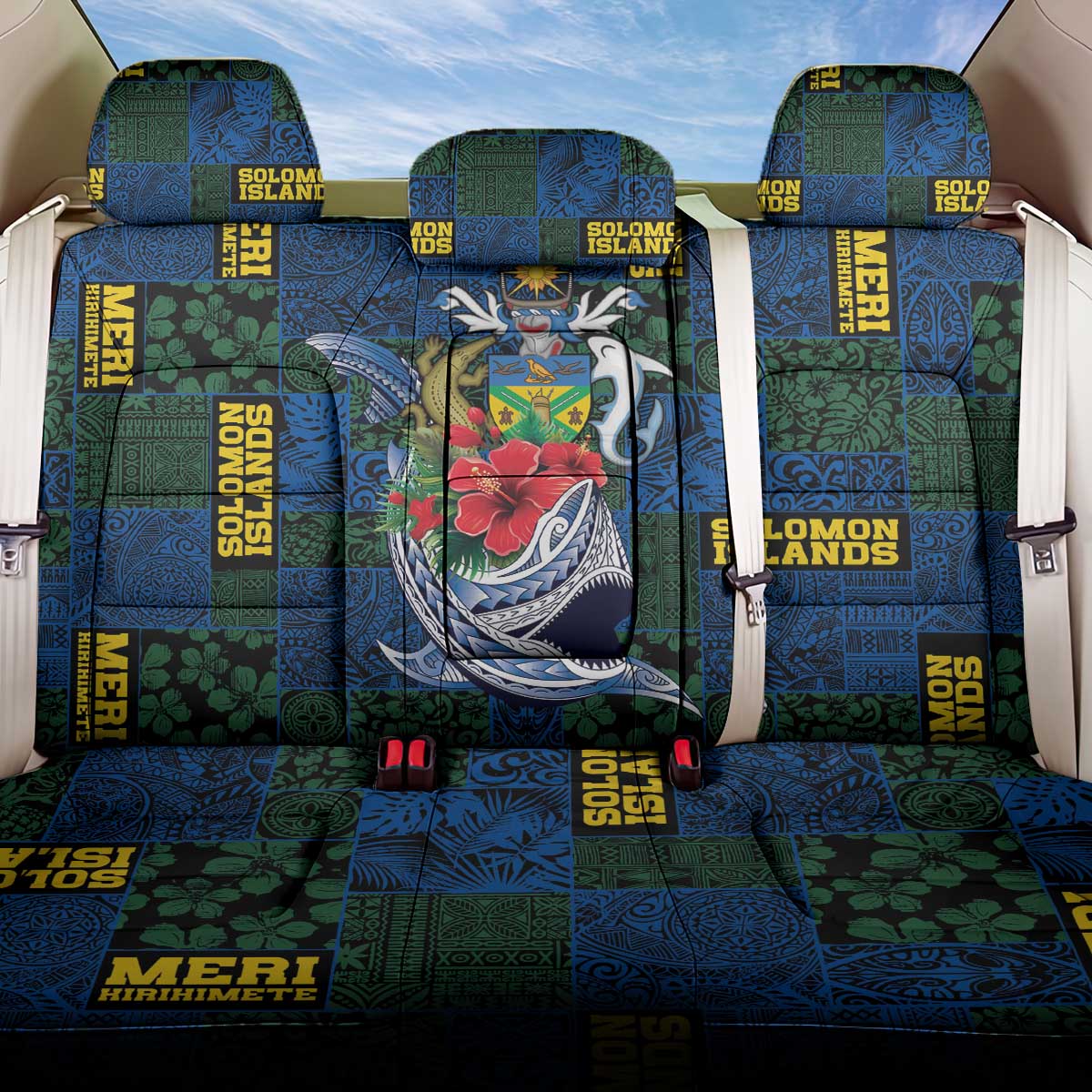 Solomon Islands Meri Kirihimete Back Car Seat Cover Funny Santa Riding Shark LT9 One Size Blue - Polynesian Pride