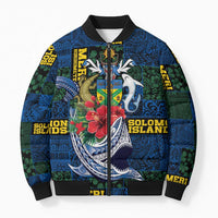 Solomon Islands Meri Kirihimete Bomber Puffer Jacket Funny Santa Riding Shark LT9 Unisex Blue - Polynesian Pride