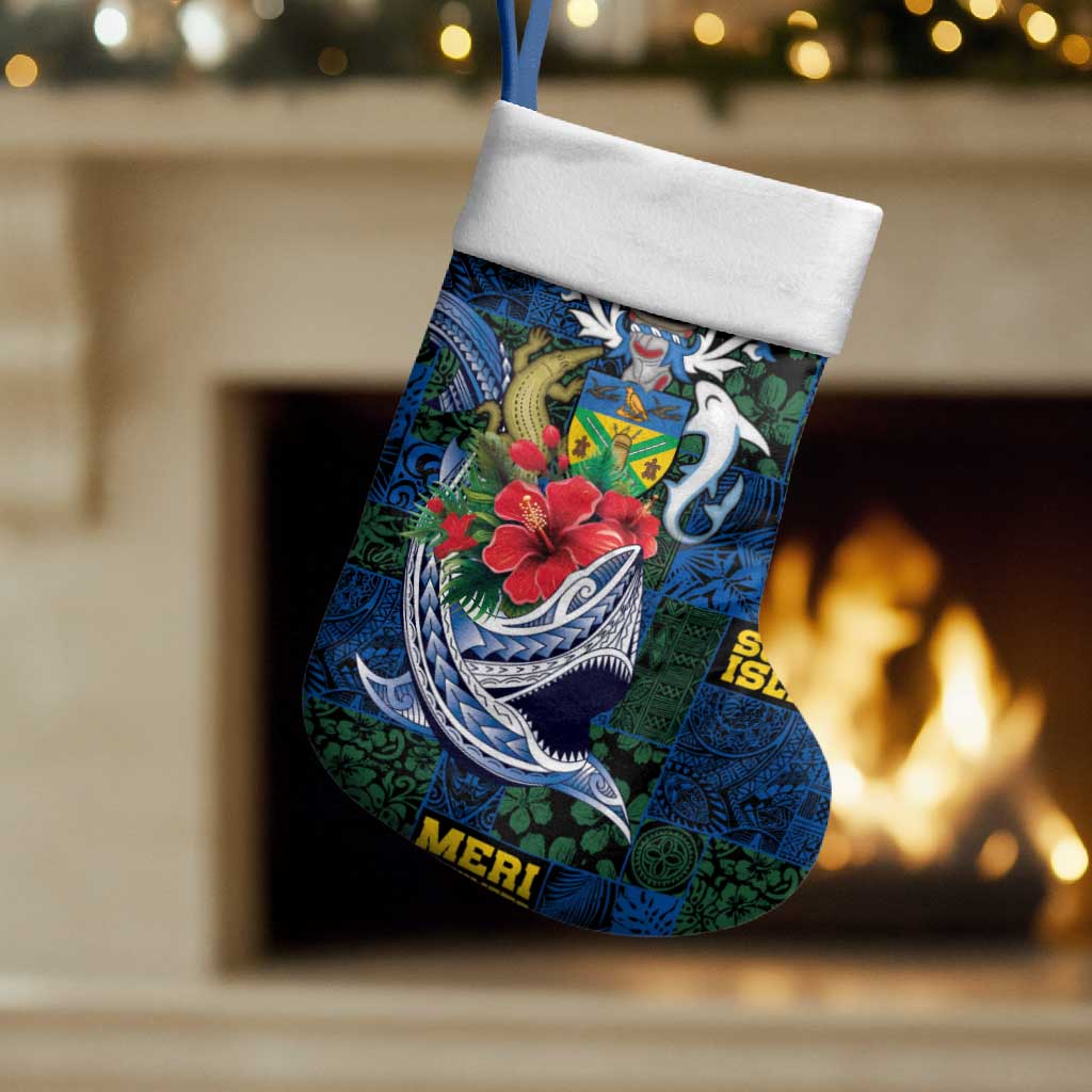 Solomon Islands Meri Kirihimete Christmas Stocking Funny Santa Riding Shark LT9 Set of 2 Blue - Polynesian Pride