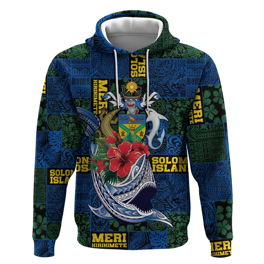 Solomon Islands Meri Kirihimete Hoodie Funny Santa Riding Shark LT9 Pullover Hoodie Blue - Polynesian Pride