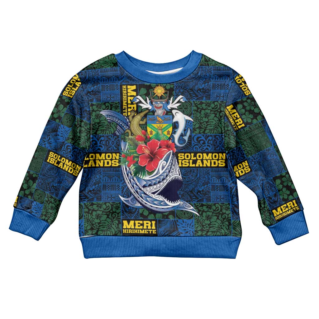 Solomon Islands Meri Kirihimete Kid Ugly Christmas Sweater Funny Santa Riding Shark LT9 Kid Blue - Polynesian Pride
