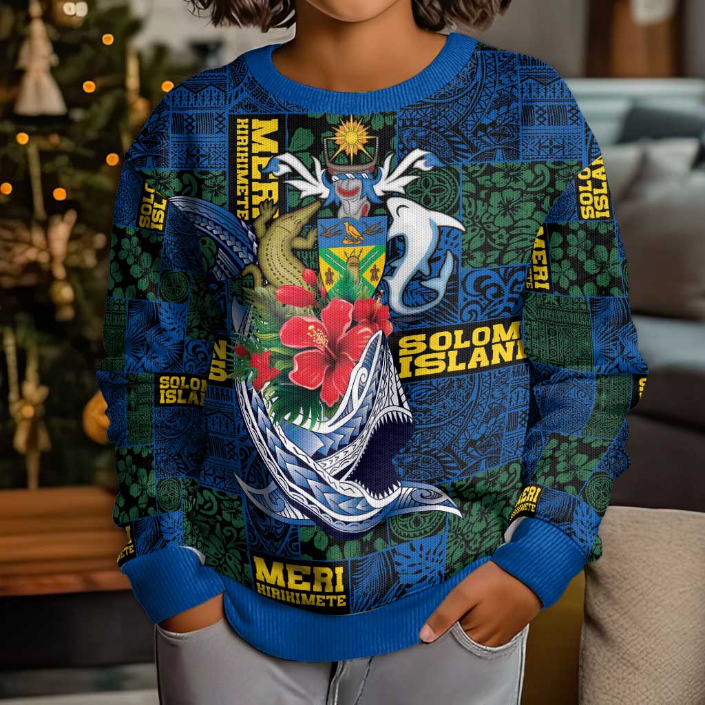 Solomon Islands Meri Kirihimete Kid Ugly Christmas Sweater Funny Santa Riding Shark LT9 - Polynesian Pride