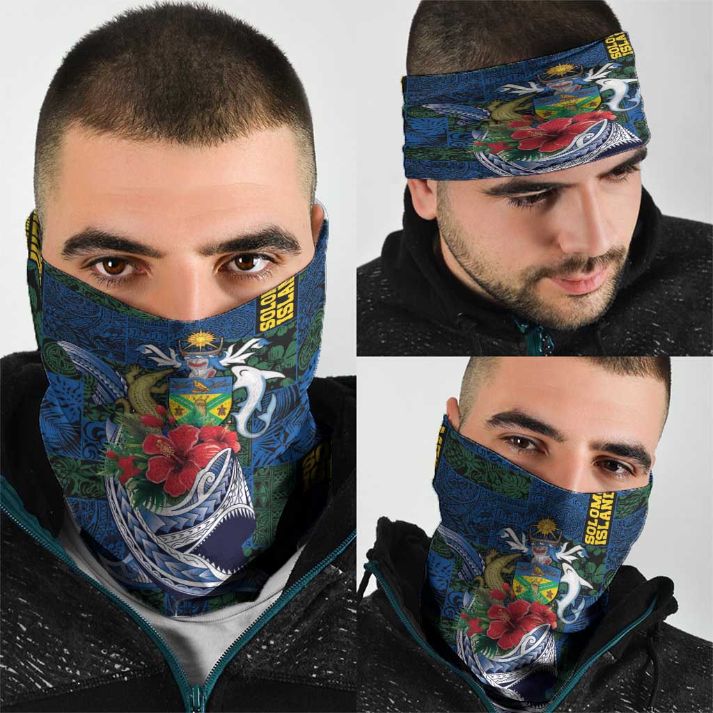 Solomon Islands Meri Kirihimete Neck Gaiter Funny Santa Riding Shark LT9 - Polynesian Pride