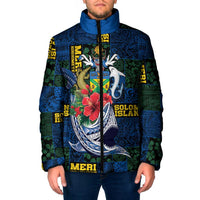 Solomon Islands Meri Kirihimete Padded Jacket Funny Santa Riding Shark LT9 Men Blue - Polynesian Pride