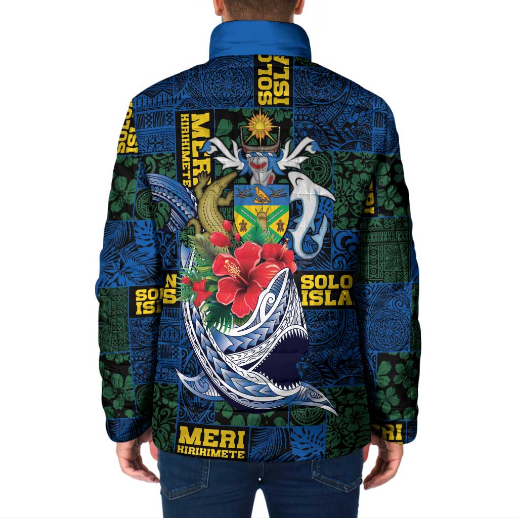 Solomon Islands Meri Kirihimete Padded Jacket Funny Santa Riding Shark LT9 - Polynesian Pride