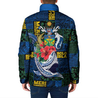 Solomon Islands Meri Kirihimete Padded Jacket Funny Santa Riding Shark LT9 - Polynesian Pride