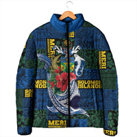 Solomon Islands Meri Kirihimete Padded Jacket Funny Santa Riding Shark LT9 - Polynesian Pride