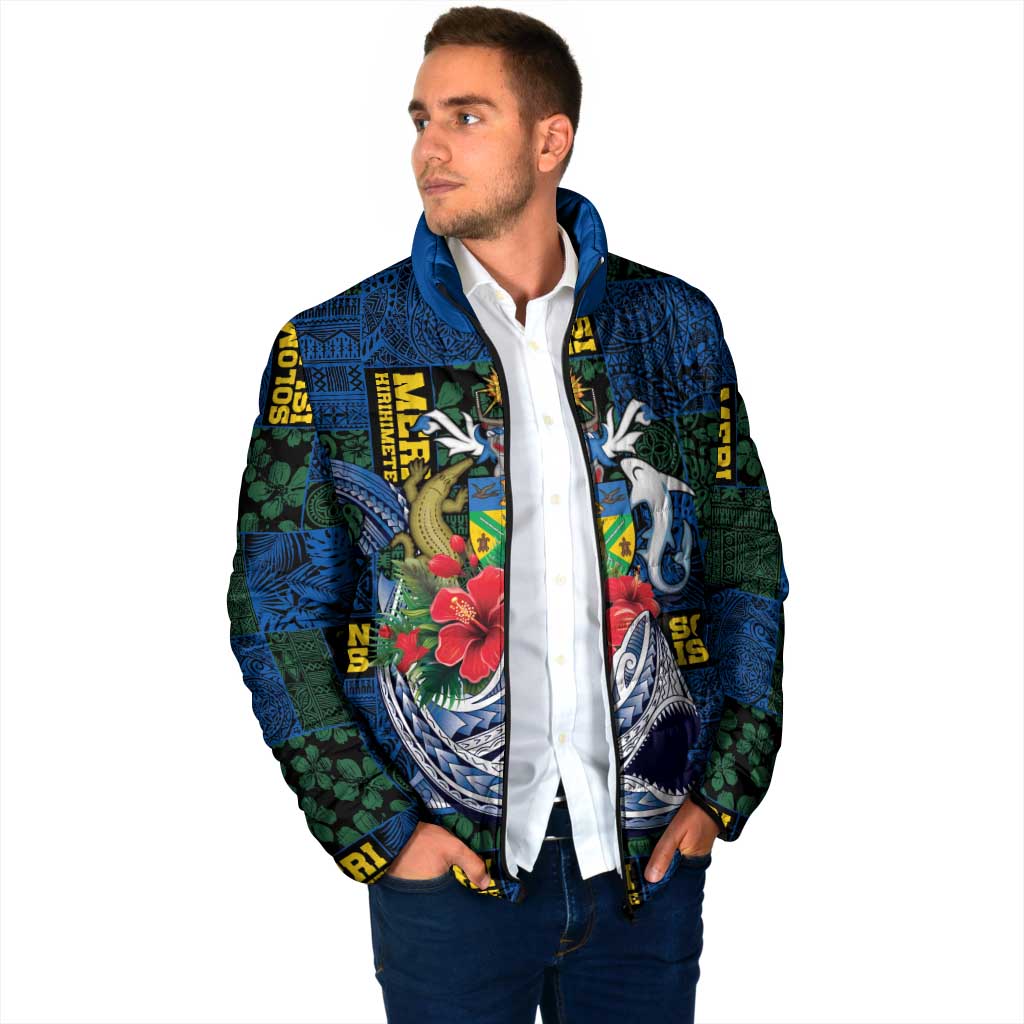 Solomon Islands Meri Kirihimete Padded Jacket Funny Santa Riding Shark LT9 - Polynesian Pride