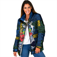 Solomon Islands Meri Kirihimete Padded Jacket Funny Santa Riding Shark LT9 Women Blue - Polynesian Pride
