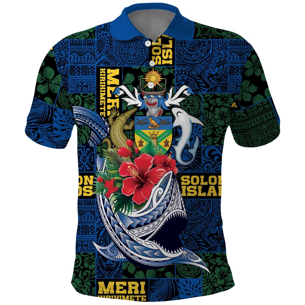 Solomon Islands Meri Kirihimete Polo Shirt Funny Santa Riding Shark LT9 Blue - Polynesian Pride
