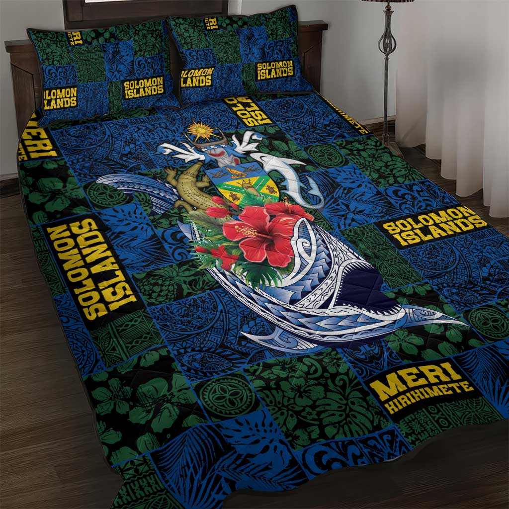 Solomon Islands Meri Kirihimete Quilt Bed Set Funny Santa Riding Shark LT9 Blue - Polynesian Pride