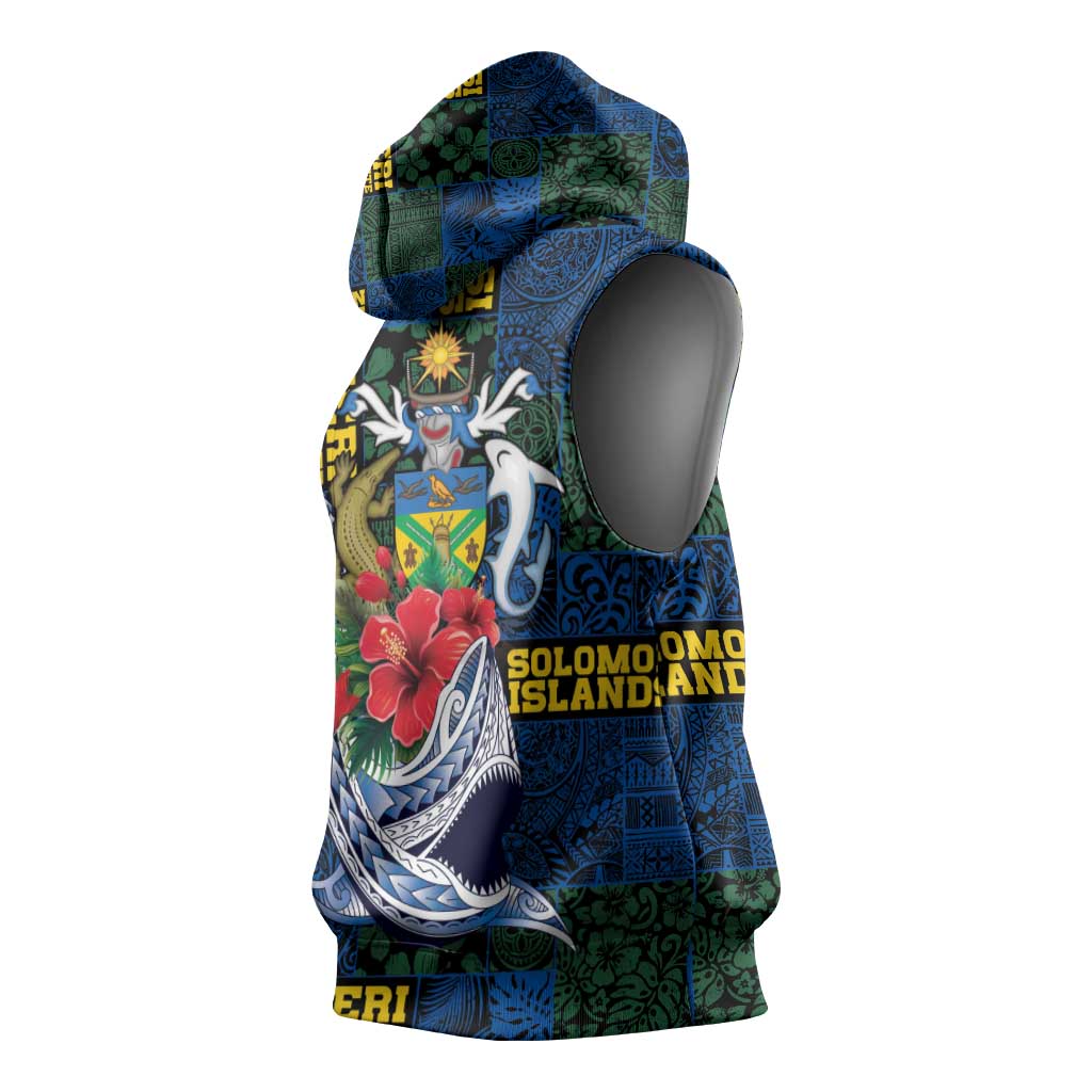 Solomon Islands Meri Kirihimete Sleeveless Hoodie Funny Santa Riding Shark LT9 - Polynesian Pride